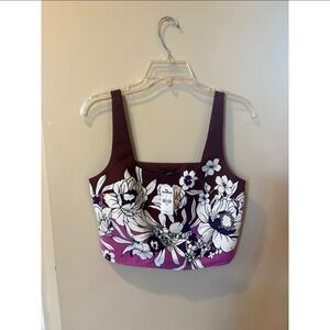 New Express Floral Square Neck Crop Top Plum Magenta White Large 09709477